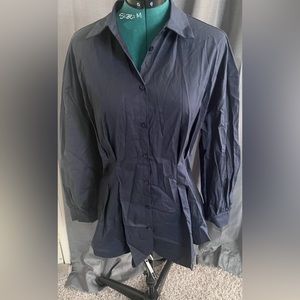 Navy Blue Cinched Button up Blouse